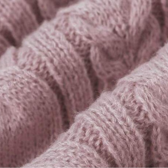 Cozy Pink Turtleneck chunky Cable Knit Poncho Sweater Top - Picture 4 of 6